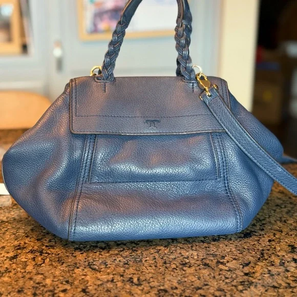 Tory Burch Navy Half Moon Satchel - Picture 3 of 15